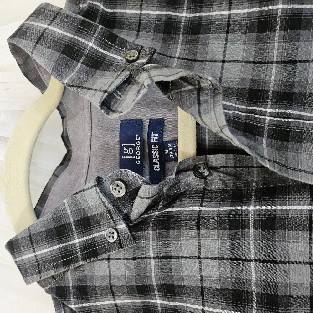 George Men's Classic Fit Plaid Shirt - Black and Gray